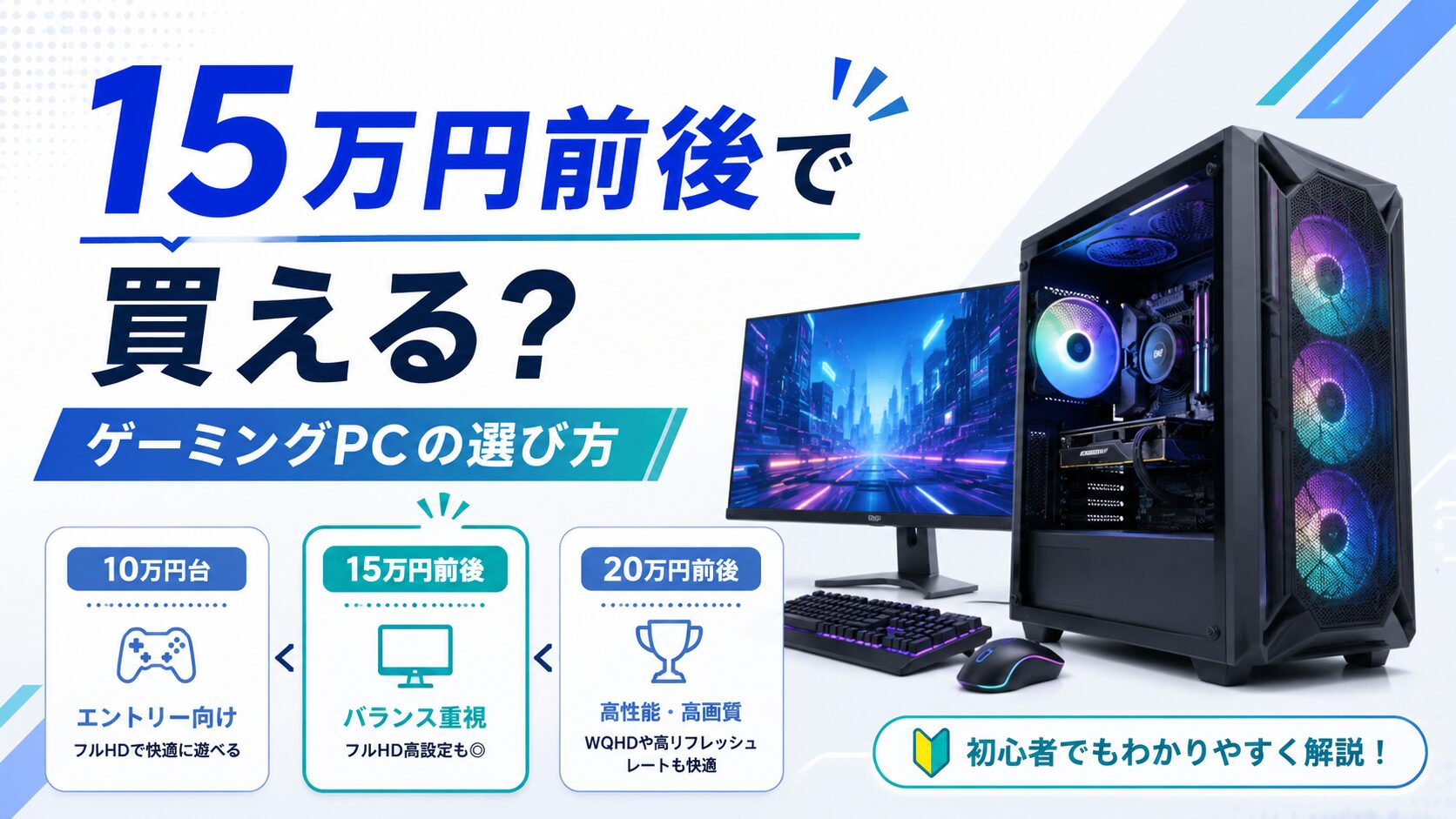 15万円前後でゲーミングPCを選ぶポイントを解説したアイキャッチ画像